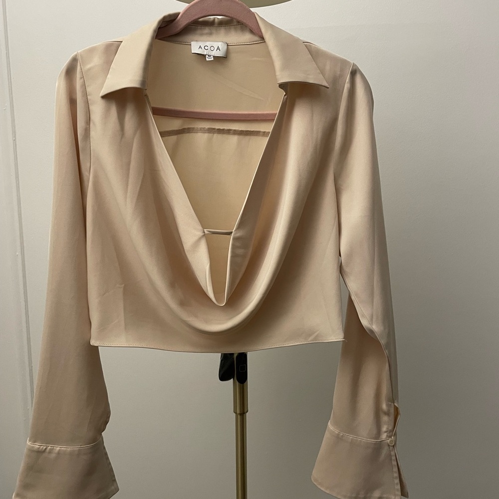 Acoa beige satin long-sleeved blouse